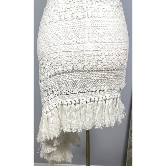 JUST BEE QUEEN White Lace Bali Tassel Fringe Asymmetrical Mini Skirt Sz XS - Picture 6 of 10